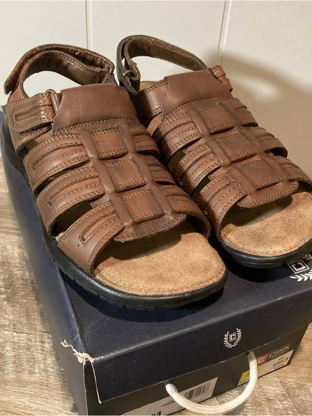 Chaps Men’s 10M Brown Leather Fisherman Sandals Open Toe Beach Outdoors